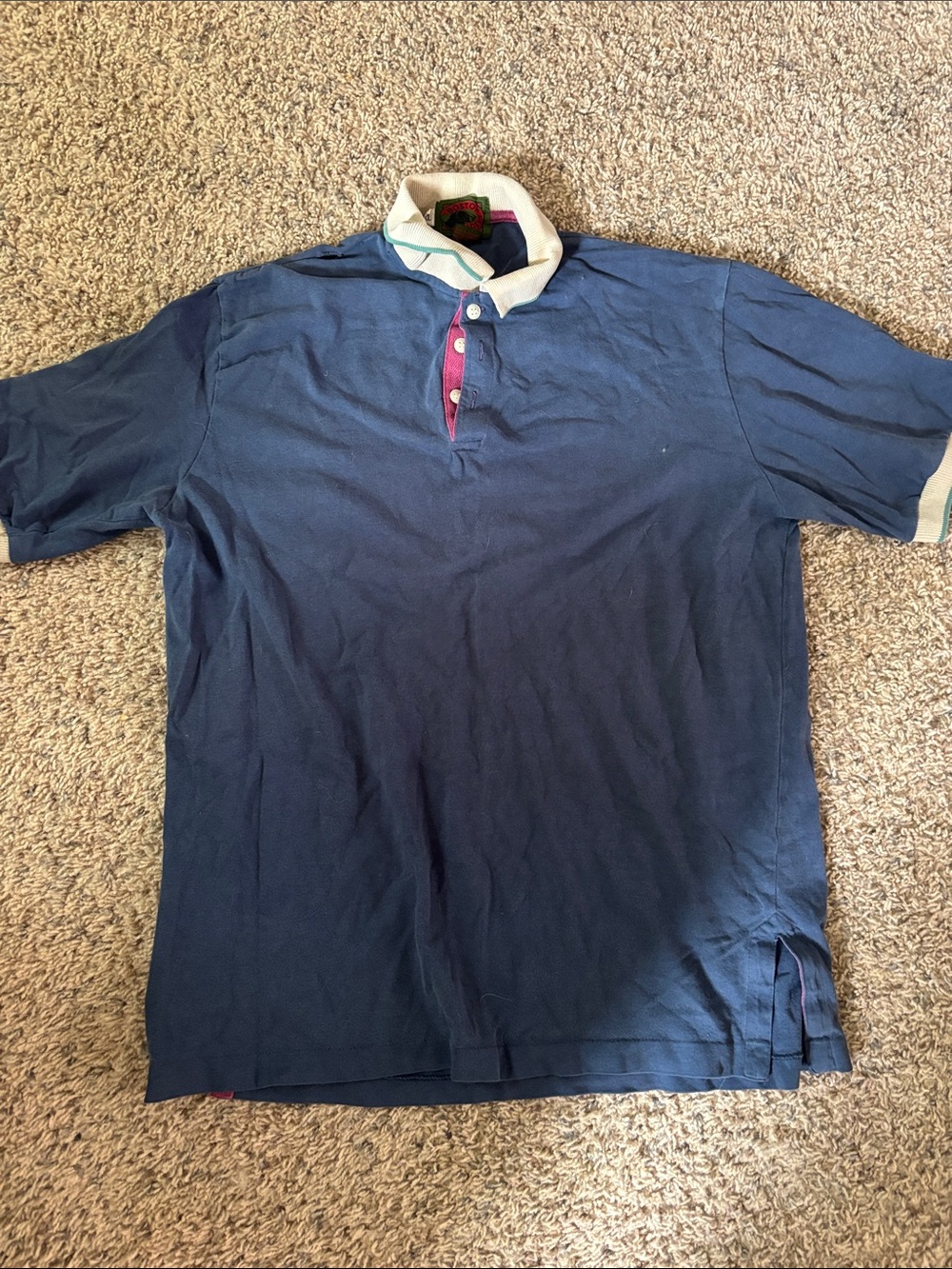 Boston Traders Navy Polo with Cream Collar and Magenta Placket
